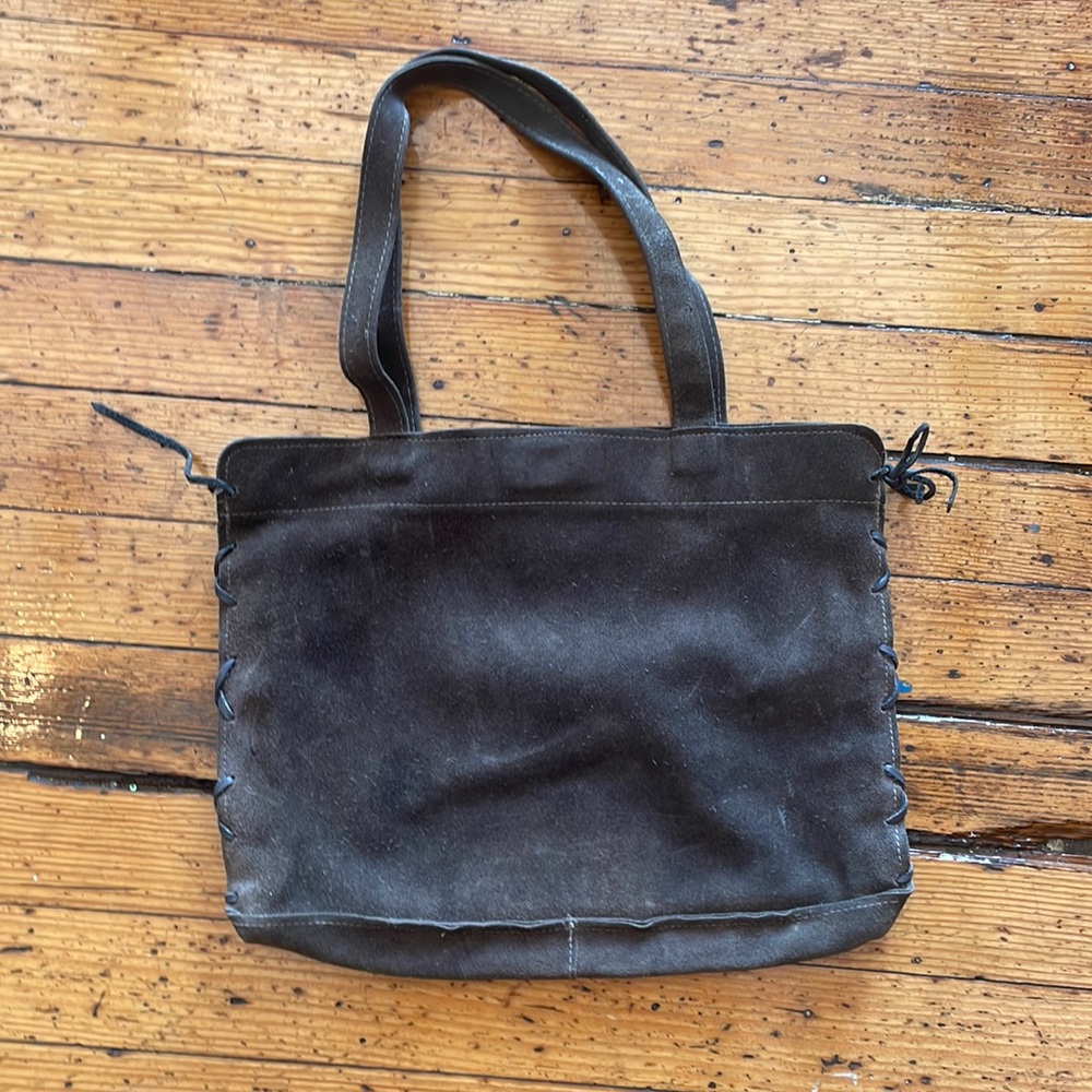Vintage Suede Lace Up Purse Gray - Picture 1 of 5